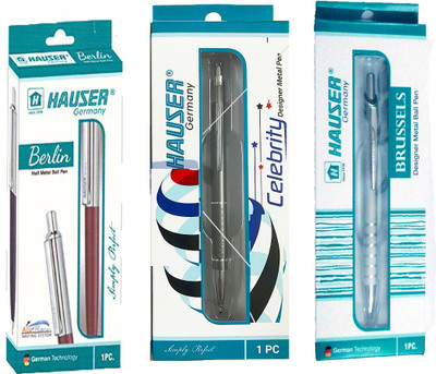 

HAUSER GERMANY CELEBRITY DESIGNER METAL PEN +BERLIN HALF METAL BALL PEN+BRUSSELS DESIGNER METAL BALL PEN Ball Pen(Pack of 3)