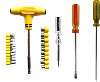 

Stanley 24 PCS INTERCHANGEABLE SOCKET SET AND PHILLIPS HEAD AND SLOTTED HEAD WITH MAGNETIC TIP SCREWDRIVERS AND ANALOG TESTER 62-248, 73074 PACK OF 4 Combination Screwdriver Set, Yellow;red;white