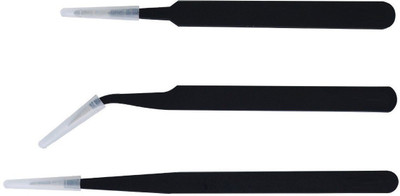 

PagKis Set of 3 ESD safe tweezers for electronics repair - Slim Tip Pointed, Round Blunt and Curved Pointed Tip