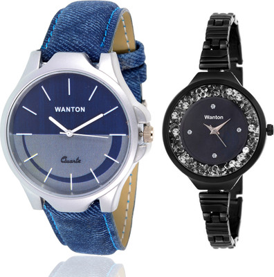 

Wanton SP-5 K-7 slim belt stylish moving diamnd in dial watch with Blue multi-color dial attractive watch for couple men and women Watch - For Boys & Girls