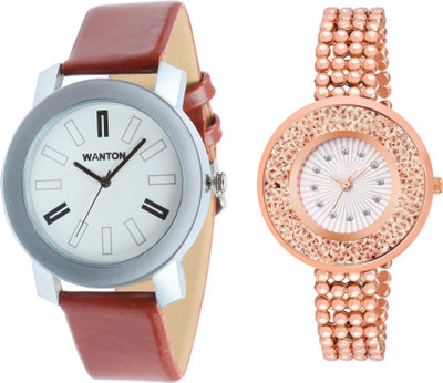 Wanton SP-3 K-14 rose gold fancy diamond watch with coper brown strap Silver bare dial professional watch for couple men and women Watch - For Boys & Girls