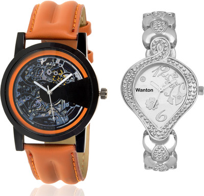 

Wanton K-5 SP-4 Silver diamond fancy shap attractive watch with Brown open machanical stylish watch for couple men and women Watch - For Boys & Girls