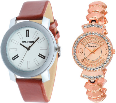 

Wanton SP-3 K-13 Rose Gold fancy diamond watch with coper brown strap Silver bare dial professional watch for couple men and women Watch - For Boys & Girls