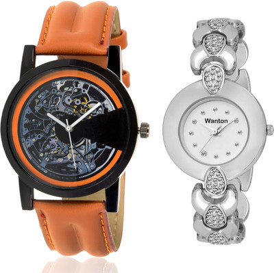 

Wanton SP-4 K-6 silver color round fancy dial watch with Brown open machanical stylish watch for couple men and women Watch - For Boys & Girls