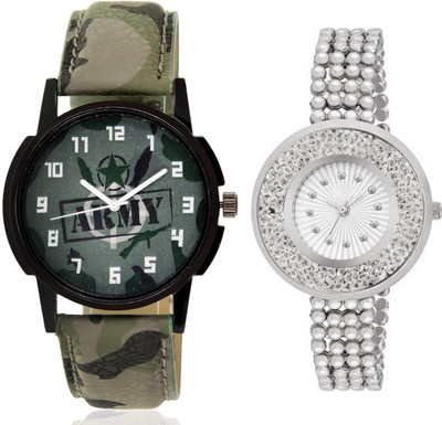

Wanton SP-Army K-14 Silver fancy diamond watch with green army pattern military sport watch for couple men and women Watch - For Boys & Girls