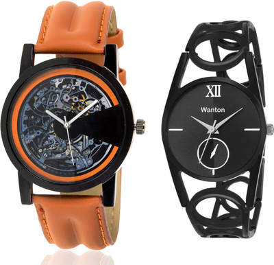 

Wanton SP-4 K-12 Black ring strap chronograph pattern watch with Brown open machanical stylish watch for couple men and women Watch - For Boys & Girls
