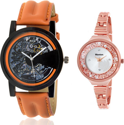

Wanton SP-4 K-7 slim belt stylish moving diamnd in dial watch with Brown open machanical stylish watch for couple men and women Watch - For Boys & Girls