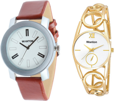

Wanton SP-3 K-12 Gold ring strap chronograph pattern watch with coper brown strap Silver bare dial professional watch for couple men and women Watch - For Boys & Girls
