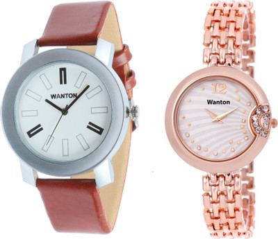 

Wanton SP-3 K-8 Rose gold fancy dial watch with coper brown strap Silver bare dial professional watch for couple men and women Watch - For Boys & Girls