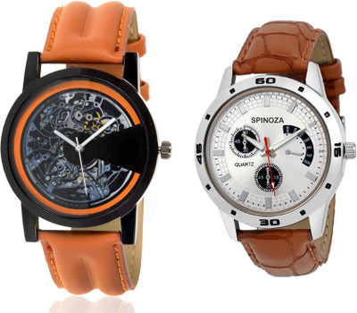 

Wanton SP-4 Brown leather styap chronograph pattern watch with Brown open machanical stylish watch for couple men and women Watch - For Boys & Girls