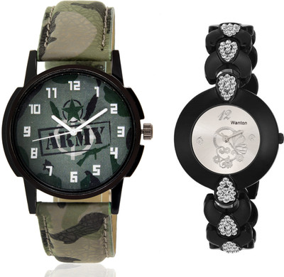 

Wanton SP-Army K-6 Black fancy diamond studded silver dial watch with green army pattern military sport watch for couple men and women Watch - For Boys & Girls