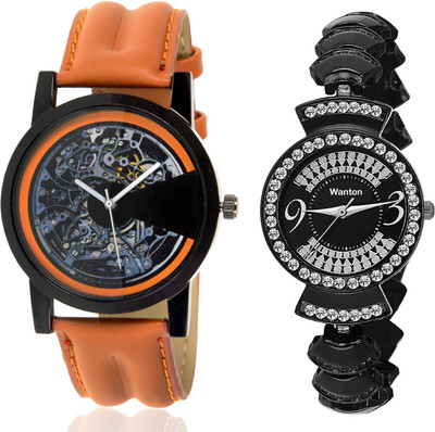 

Wanton SP-4 K-13 Black fancy diamond watch with Brown open machanical stylish watch for couple men and women Watch - For Boys & Girls