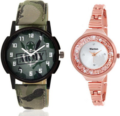 

Wanton SP-Army K-7 slim belt stylish moving diamnd in dial watch with green army pattern military sport watch for couple men and women Watch - For Boys & Girls