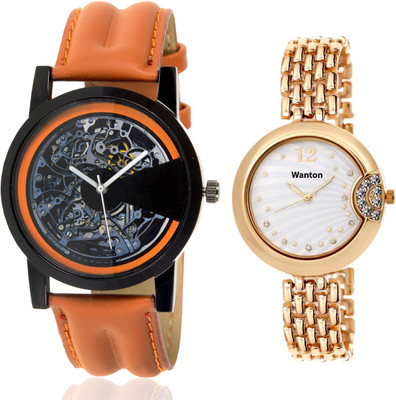 

Wanton SP-4 K-8 gold fancy dial watch with Brown open machanical stylish watch for couple men and women Watch - For Boys & Girls