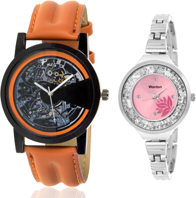

Wanton SP-4 K-7 slim belt stylish moving diamnd in dial watch with Brown open machanical stylish watch for couple men and women Watch - For Boys & Girls