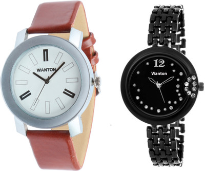 

Wanton SP-3 K-8 Black fancy dial watch with coper brown strap Silver bare dial professional watch for couple men and women Watch - For Boys & Girls
