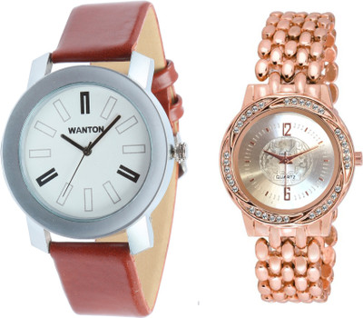 

Wanton SP-3 K-11 Stylish and fancy dial rose gold watch with coper brown strap Silver bare dial professional watch for couple men and women Watch - For Boys & Girls