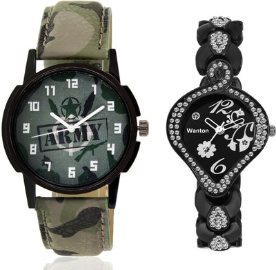 

Wanton SP-Army K-5 Black stylish flower diamond watch with green army pattern military sport watch for couple men and women Watch - For Boys & Girls