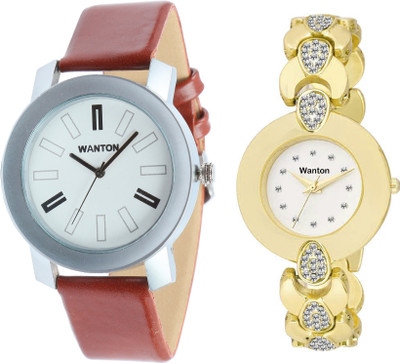 

Wanton SP-3 k-6 gold color round fancy dial watch with coper brown strap Silver bare dial professional watch for couple men and women Watch - For Boys & Girls