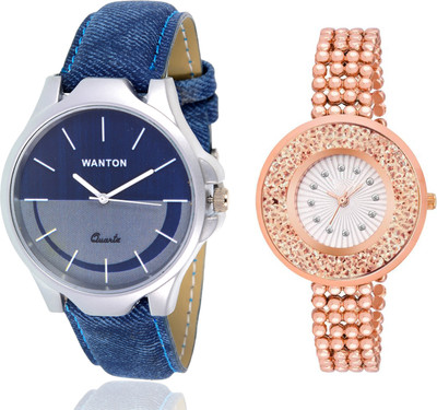 

Wanton SP-5 K-14 rose gold fancy diamond watch with Blue multi-color dial attractive watch for couple men and women Watch - For Boys & Girls