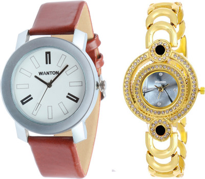 

Wanton SP-3 K-9 Golden strap Black ciramic dial watch with coper brown strap Silver bare dial professional watch for couple men and women Watch - For Boys & Girls