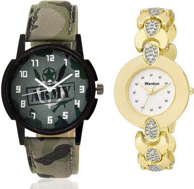 

Wanton SP-Army k-6 gold color round fancy dial watch with green army pattern military sport watch for couple men and women Watch - For Boys & Girls