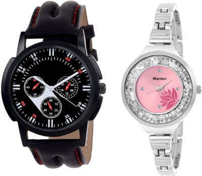 

Wanton SP-6 K-7 slim belt stylish moving diamnd in dial watch with Black chronograph pattern stylish sport watch for couple men and women Watch - For Boys & Girls