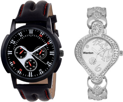 

Wanton K-5 SP-6 Silver diamond fancy shap attractive watch with Black chronograph pattern stylish sport watch for couple men and women Watch - For Boys & Girls