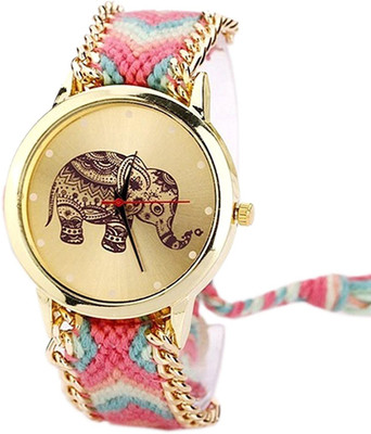 

Septem New Arrival Special collection Elephant Design In Gold Round Diaql And Synthetic Dori Belt Party Wedding | Casual Watch Watch - For Girls