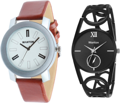 

Wanton SP-3 K-12 Black ring strap chronograph pattern watch with coper brown strap Silver bare dial professional watch for couple men and women Watch - For Boys & Girls
