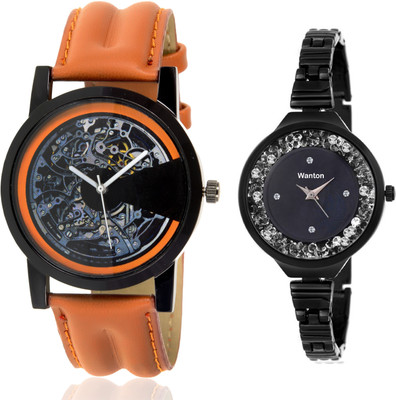 

Wanton SP-4 K-7 slim belt stylish moving diamnd in dial watch with Brown open machanical stylish watch for couple men and women Watch - For Boys & Girls