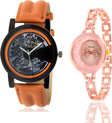 

Wanton SP-4 K-16 Rose gold moving diamond beads in dial watch with Brown open machanical stylish watch for couple men and women Watch - For Boys & Girls