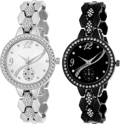 

Swadesi Stuff New Arrival stylish Diamond studded black & silver color watch combo of 2 for girls & women Watch - For Women