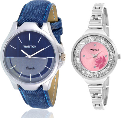 

Wanton SP-5 K-7 slim belt stylish moving diamnd in dial watch with Blue multi-color dial attractive watch for couple men and women Watch - For Boys & Girls