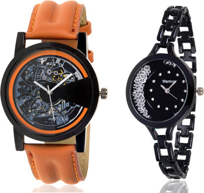 

Wanton SP-4 K-16 Black moving diamond beads in dial watch with Brown open machanical stylish watch for couple men and women Watch - For Boys & Girls