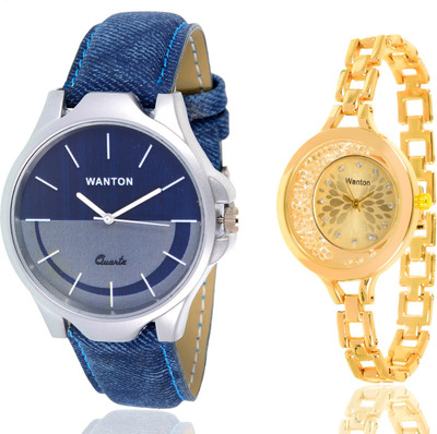 

Wanton SP-5 K-16 gold moving diamond beads in dial watch with Blue multi-color dial attractive watch for couple men and women Watch - For Boys & Girls