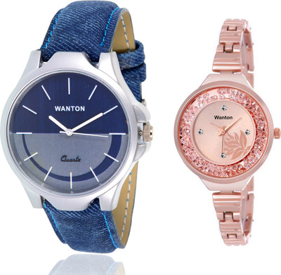 

Wanton SP-5 K-7 slim belt stylish moving diamnd in dial watch with Blue multi-color dial attractive watch for couple men and women Watch - For Boys & Girls