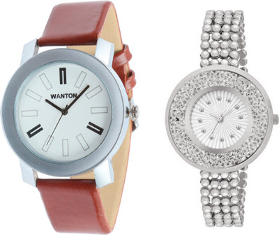 

Wanton SP-3 K-14 Silver fancy diamond watch with coper brown strap Silver bare dial professional watch for couple men and women Watch - For Boys & Girls