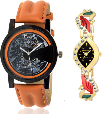 

Wanton SP-4 K-10 Golden kundan peacock styylish watch with Brown open machanical stylish watch for couple men and women Watch - For Boys & Girls