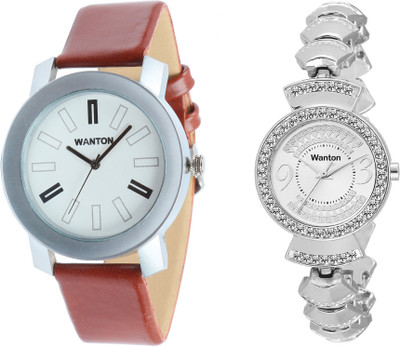 

Wanton SP-3 K-13 Silver fancy diamond watch with coper brown strap Silver bare dial professional watch for couple men and women Watch - For Boys & Girls