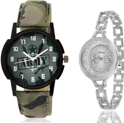 

Wanton SP-Army K-16 Silver moving diamond beads in dial watch with green army pattern military sport watch for couple men and women Watch - For Boys & Girls
