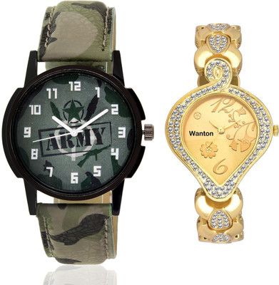 

Wanton K-5 SP-Army Gold Diamond studded attractive watch with green army pattern military sport watch for couple men and women Watch - For Boys & Girls