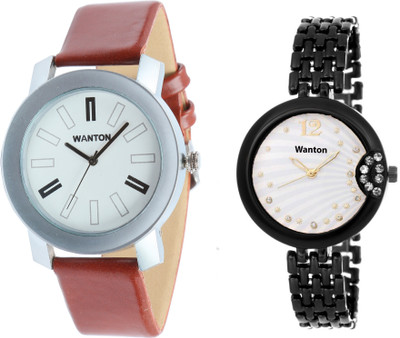 

Wanton SP-3 K-8 Black white fancy dial watch with coper brown strap Silver bare dial professional watch for couple men and women Watch - For Boys & Girls