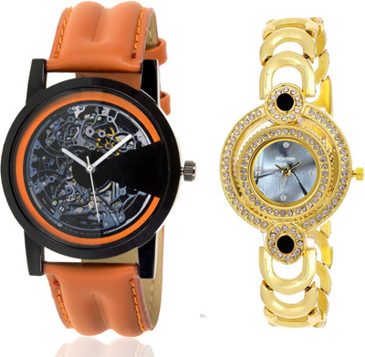 

Wanton SP-4 K-9 Golden strap Black ciramic dial watch with Brown open machanical stylish watch for couple men and women Watch - For Boys & Girls