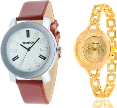 

Wanton SP-3 K-16 gold moving diamond beads in dial watch with coper brown strap Silver bare dial professional watch for couple men and women Watch - For Boys & Girls