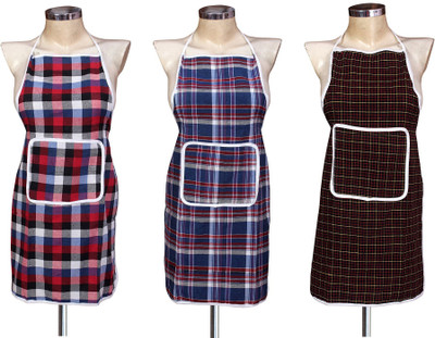 E-Retailer Cotton Home Use Apron - Medium(Multicolor, Pack of 3)
