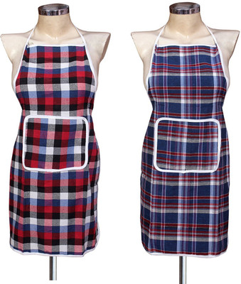 E-Retailer Cotton Home Use Apron - Medium(Multicolor, Pack of 2)