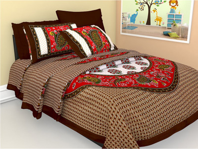 

Cortina 104 TC Cotton Double Printed Bedsheet(Pack of 1, Brown)