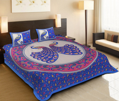 

Cortina 104 TC Cotton Double Printed Bedsheet(Pack of 1, Blue)