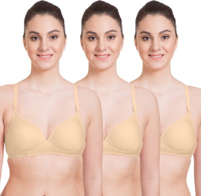 KOMLI by Belle Lingeries Beige Thick Padded Full Coverage Wirefree Bra - (Pack of 3) Women T-Shirt Heavily Padded Bra(Beige)